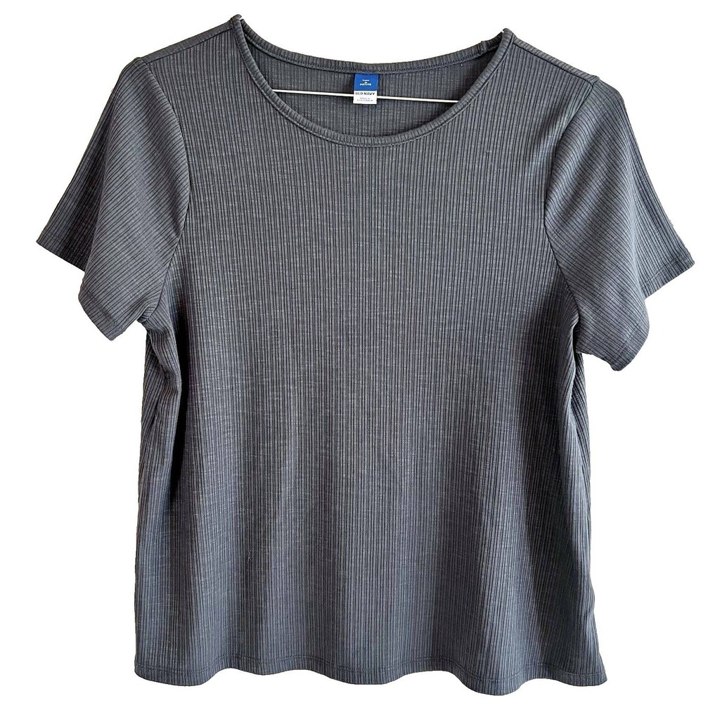 Old Navy Luxe‎ Women's Ribbed Knit Crewneck Short Sleeve Tee Charcoal Gray MP